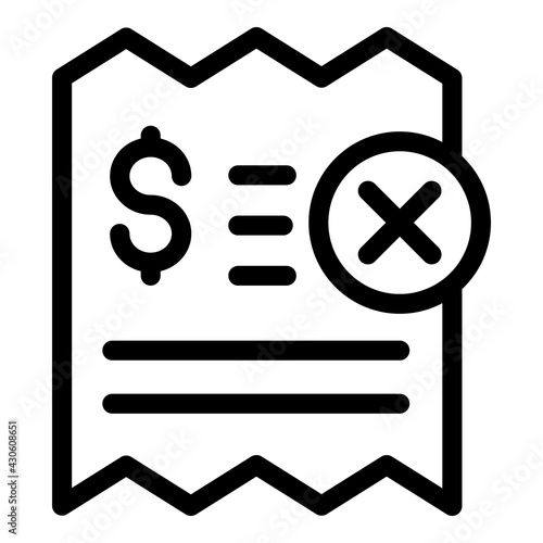 Bill payment cancellation icon. Outline Bill payment cancellation vector icon for web design isolated on white background