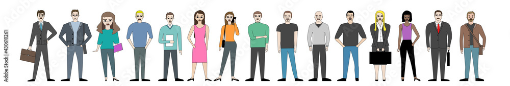 People standing cartoon characters isolated set - vector