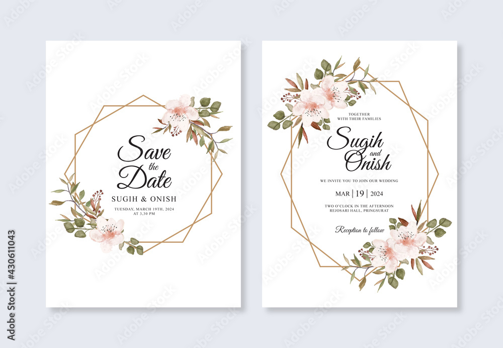 Watercolor floral for wedding invitation template