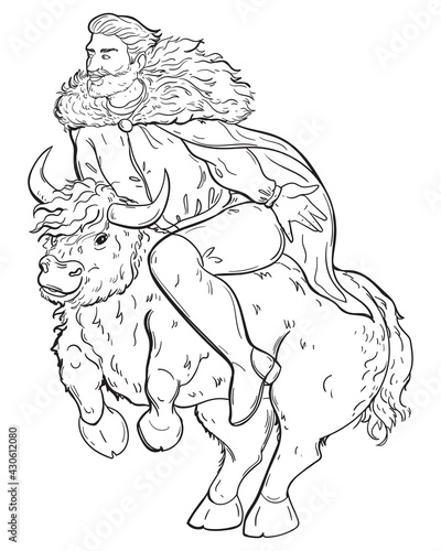 Man riding on bull. Vector illustration