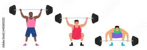 weight lifter athletes lifting heavy  barbell vector illustration
