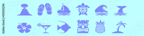 set of hawaii cartoon icon design template with various models. vector illustration isolated on purple background