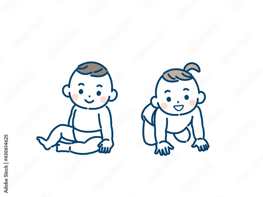 赤ちゃん 男の子と女の子 お座り ハイハイ 双子 イラスト素材 Stock Vector Adobe Stock