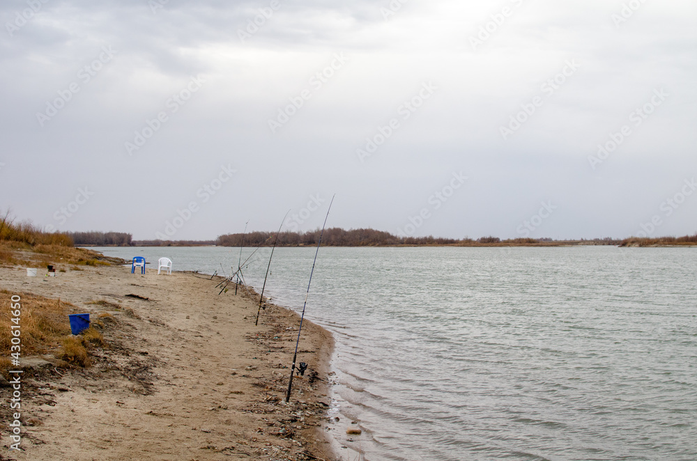 View of the autumnal bank of the Irtysh River in the Omsk Region.