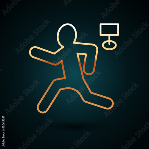 Gold line Murder icon isolated on dark blue background. Body, bleeding, corpse, bleeding icon. Concept of crime scene. Vector