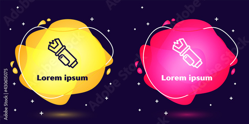 Set line Police electric shocker icon isolated on blue background. Shocker for protection. Taser is an electric weapon. Abstract banner with liquid shapes. Vector