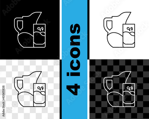Set line Milk jug or pitcher and glass icon isolated on black and white, transparent background. Vector