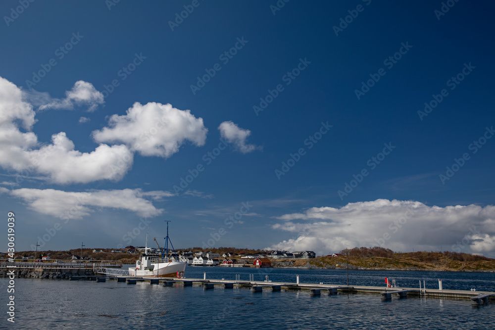 City walk and spring in the air, with white clouds - Here Brønnøysund guest harbor,Helgeland,Nordland county,Norway,scandinavia,Europe