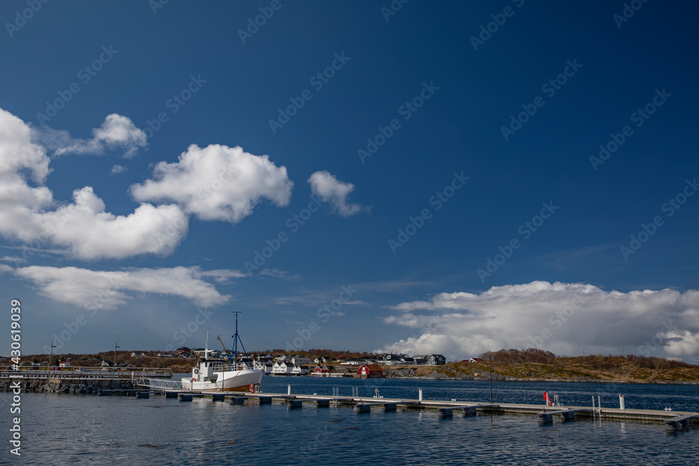 City walk and spring in the air, with white clouds - Here Brønnøysund guest harbor,Helgeland,Nordland county,Norway,scandinavia,Europe City walk and spring in the air, with white clouds - Here Brønnøysund guest harbor,Helgeland,Nordland county,Norway,scandinavia,Europe