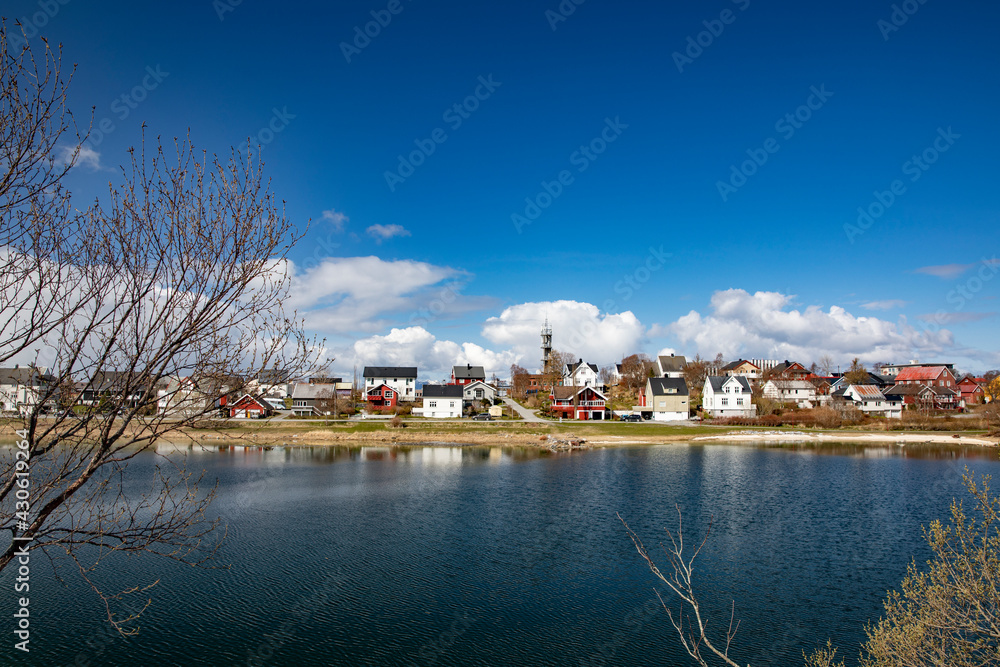 City walk and spring in the air, with white clouds - Here in  Frøkenosen  residential area,Helgeland,Nordland county,Norway,scandinavia,Europe