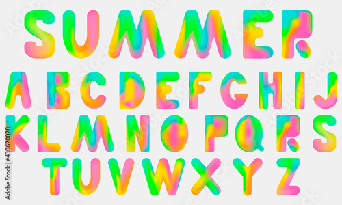 Latin alphabet with mesh gradient fill. A set of rainbow-colored capital letters. Vector illustration for the design of posters, covers, cards, banners, etc.