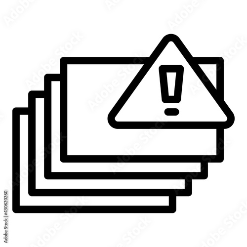 Warning printing sheets icon. Outline Warning printing sheets vector icon for web design isolated on white background