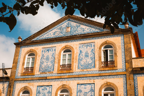 View on the typical beautiful old facade building  in Aveiro city in Portugal
