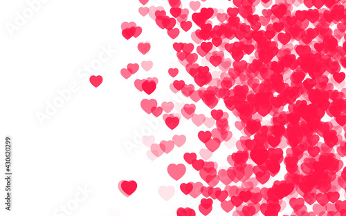 Valentine day pink red hearts on white background.