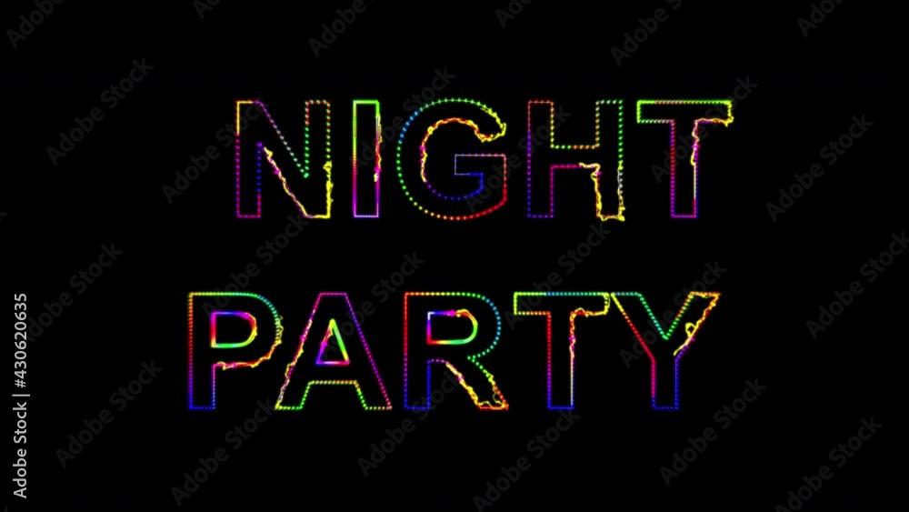 Dance party in 80s style. Party text with sound waves effect. Glowing neon lights. Retrowave and synthwave style. Intro text. Vj animation for night clubs, LED screens and projectors, music videos. 4k Dance party in 80s style. Party text with sound waves effect. Glowing neon lights. Retrowave and synthwave style. Intro text. Vj animation for night clubs, LED screens and projectors, music videos. 4k