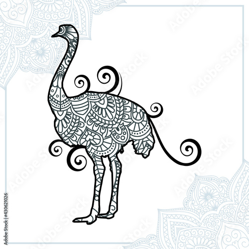 Ostrich Mandala. Vintage decorative elements. Oriental pattern, vector illustration.