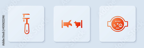 Set Broken pipe, Pipe adjustable wrench and Water meter. White square button. Vector