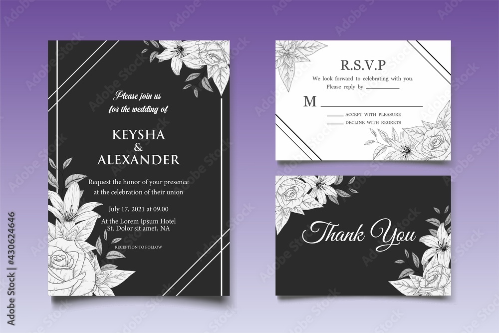 Hand Drawn Floral Wedding Invitation Set