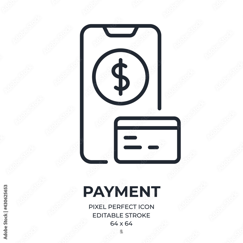 Mobile payment concept editable stroke outline icon isolated on white background flat vector illustration. Pixel perfect. 64 x 64. Mobile payment concept editable stroke outline icon isolated on white background flat vector illustration. Pixel perfect. 64 x 64.