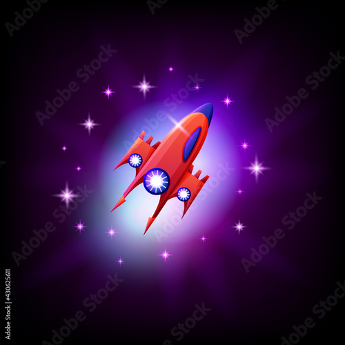 Ufo alien spaceship on the background of space and stars icon, vector illustration.