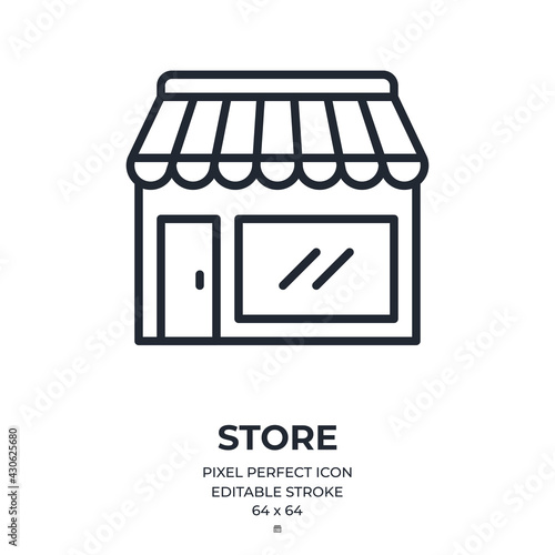 Store editable stroke outline icon isolated on white background flat vector illustration. Pixel perfect. 64 x 64.