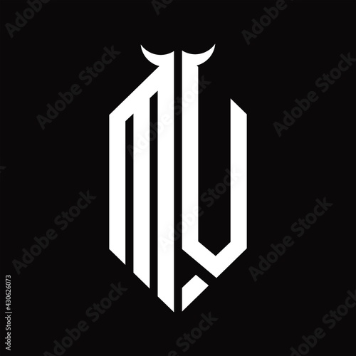 MV Logo monogram with horn shape isolated black and white design template