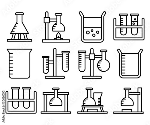 laboratory flask and tube icons set vector