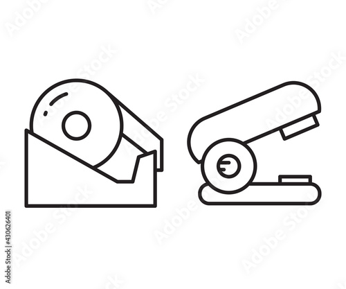 stapler and tape dispenser icons set