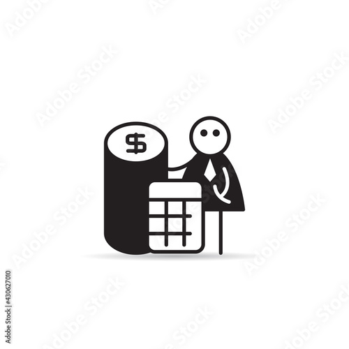 businessman standing next to money and calculator icon vector