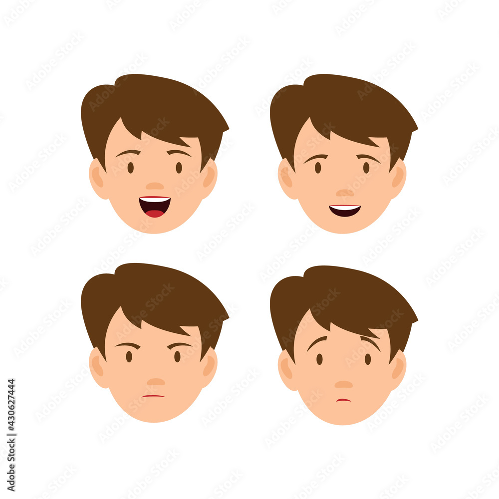 Faces icons. Male character with different emotions. Faces icons. Male character with different emotions.