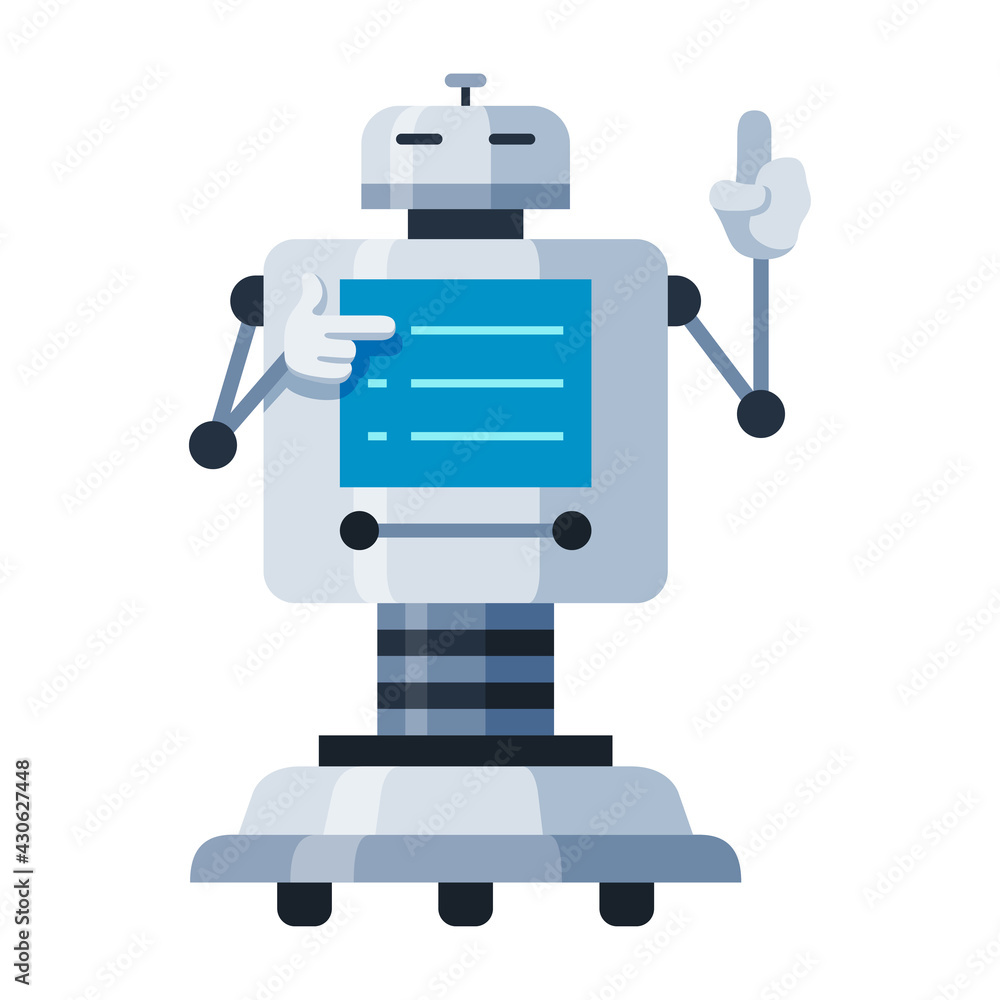 Robot teacher with computer screen on body cartoon icon. Android professor, schoolmaster. Robot teacher with computer screen on body cartoon icon. Android professor, schoolmaster.
