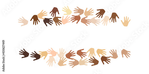 Woman and man hands of various skin tone silhouettes. Elections concept.