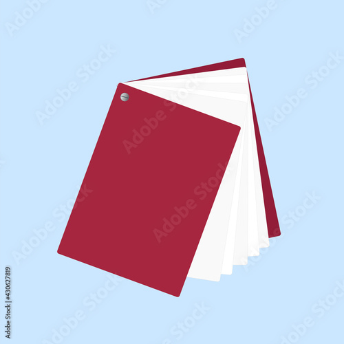 Mock up of blank book, notebook, notepad, magazine, booklet, brochure. Vector 3D illustration of a red notepad on a blue background for your design. Pages of the notebook connected with a rivet