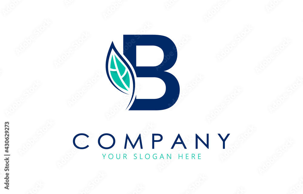 B Letter logo with leaf. Creative logo design.