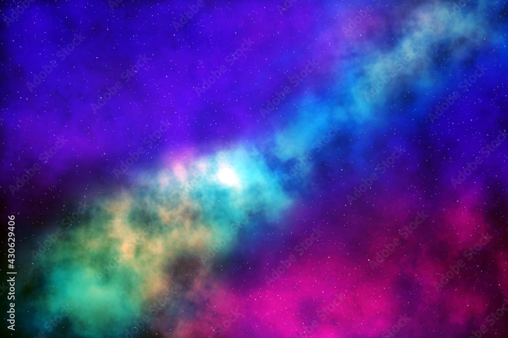 Colourful galaxy space background.  3D photo of colourful sky. 