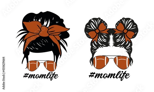 Football Hair Stylist, Messy Hair Bun, Messy Bun Mom Lifestyle - Mother's day Vector and Clip Art