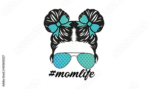Mermaid Hair Stylist , Messy Hair Bun Lifestyle , Messy Bun , Mother's day Vector and Clip Art 