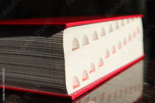 Foto Diccionario grande con tapa roja y fondo oscuro