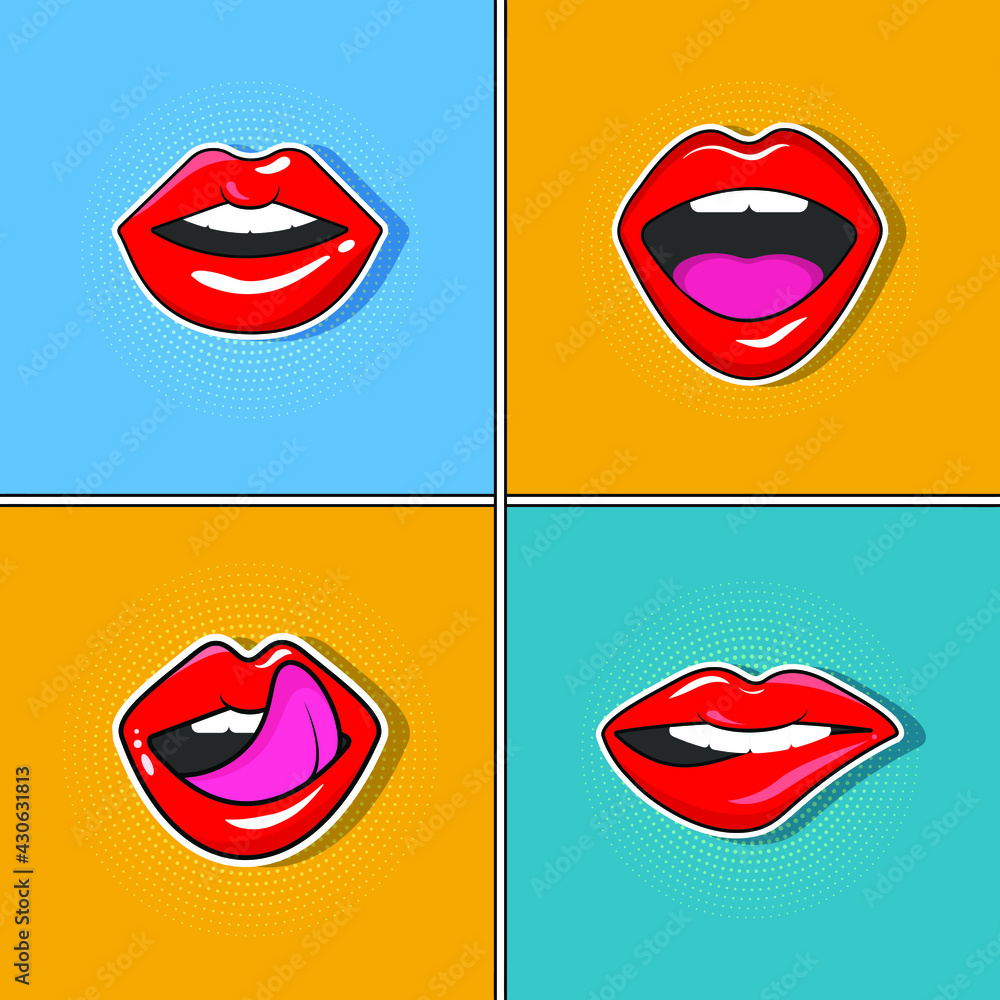 Emotions with lips, pop art style stickers Emotions with lips, pop art style stickers