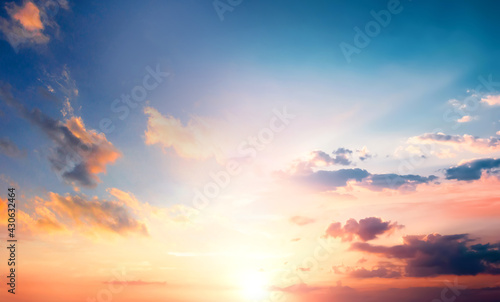 Bright orange sky and Colorful sky in twilight background