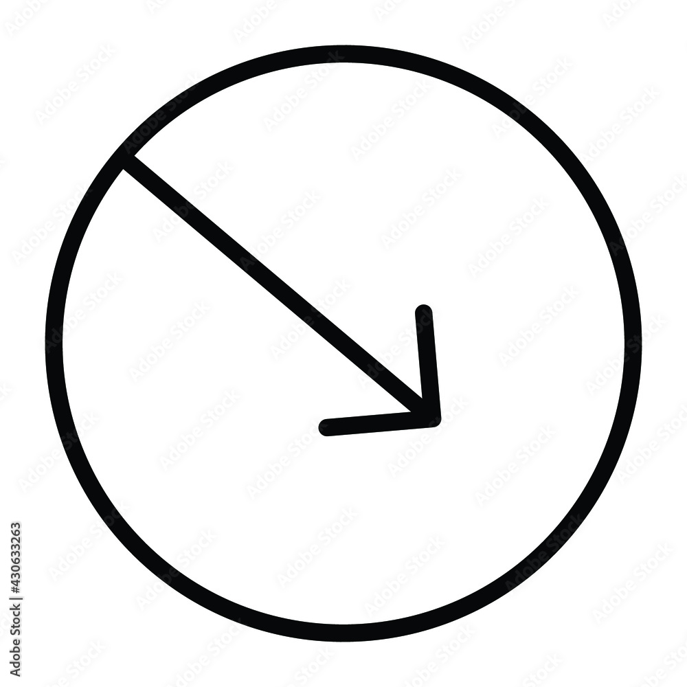 Simple thin line arrow pointing down diagonally in a button. Royalty-free. Simple thin line arrow pointing down diagonally in a button. Royalty-free.