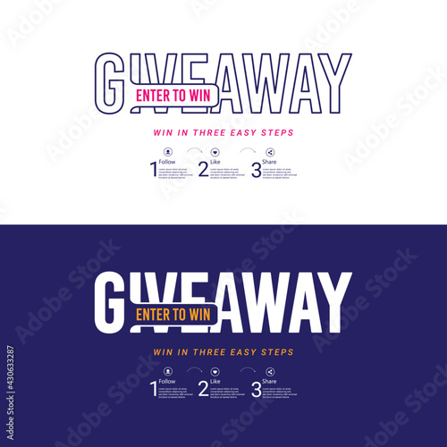 contest time giveaway design template. Enter to win illustration banner and poster. Follow  like  and share.