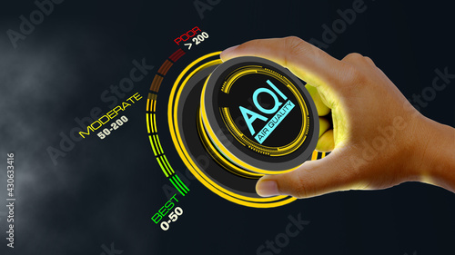 Air Quality Index concept with knob button changing AQI best to poor and reverse