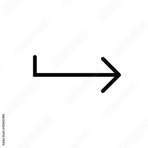 Simple thin line arrow pointing right on a white background. Royalty-free.