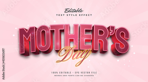 Mother's Day Text in Red and Glowing Effect. Editable Text Style Effect