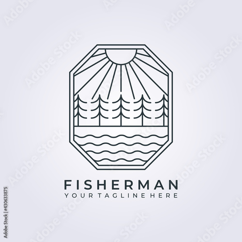 simple forest tree wood wildlife logo vector icon line art simple illustration outdoor design frame logo badge emblem