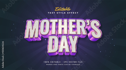 . Editable Text Style Effect Mother's Day Text in Colorful and Metallic Style with Embossed Effect