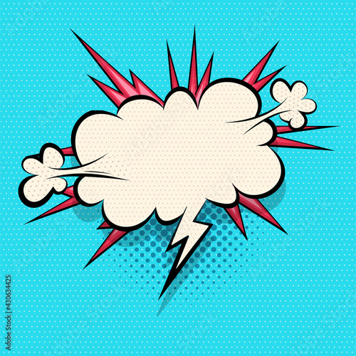 Comics speech bubble for text pop art design. Colored empty dialog cloud for text message halftone shadow. Comics sketch explosion splash comic book text style. Colored wow cartoon vector elements