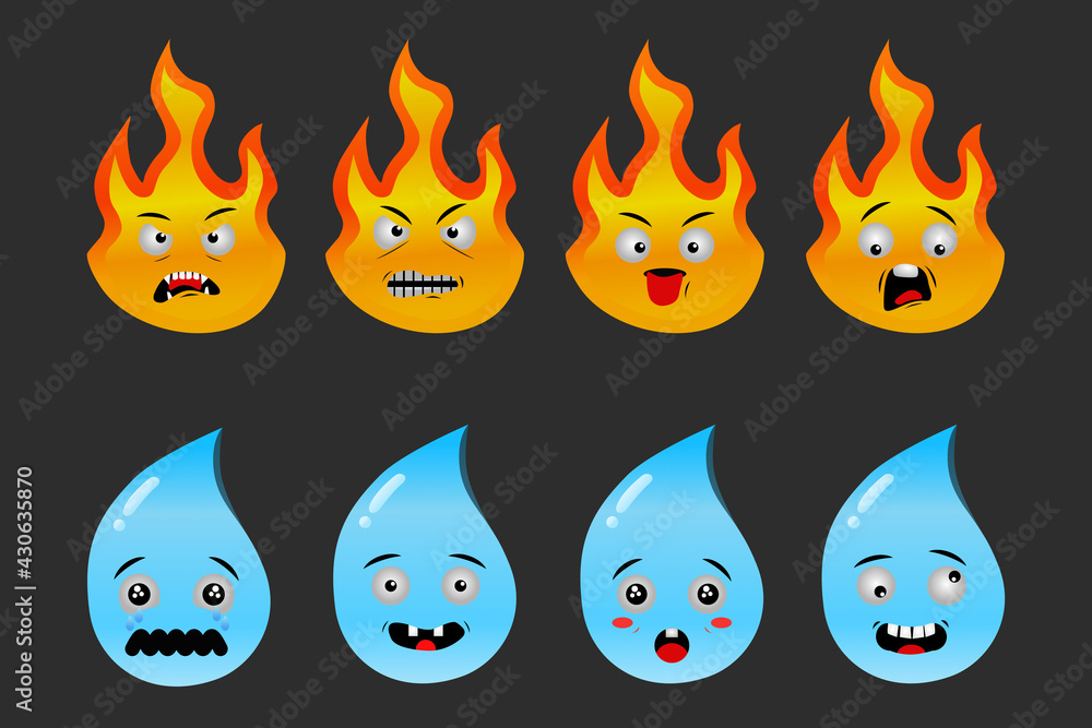 Cute set of fire and water emoji Cute set of fire and water emoji