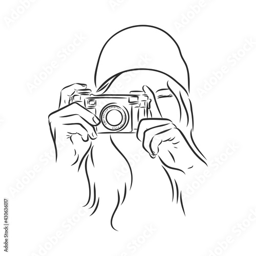 Street Photographer girl. photographer, vector sketch illustration